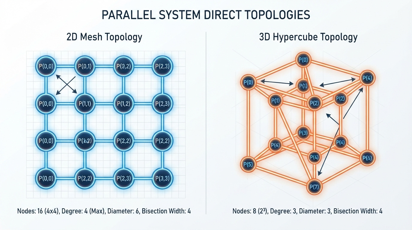 Topologías directas: malla 2D e hipercubo 3D